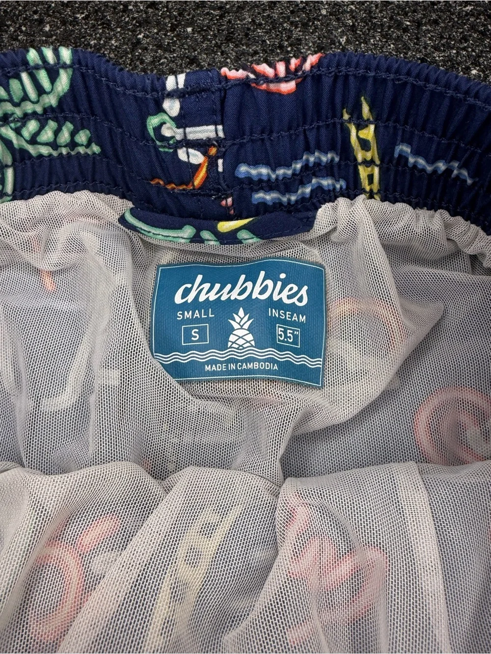 chubbies Navy Cocktail & Tropical Print Swim Trunks